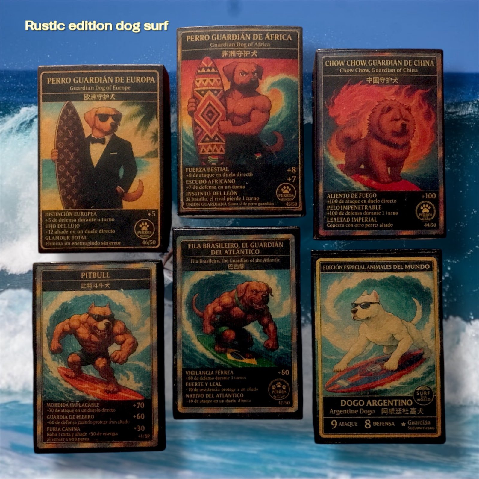 MYRCARDS MDQ – Rustic Edition Dog Surf – Set of 6 Art Matchboxes (10×7 cm) + Sticker + Hand-Signed Certificate – No Matches