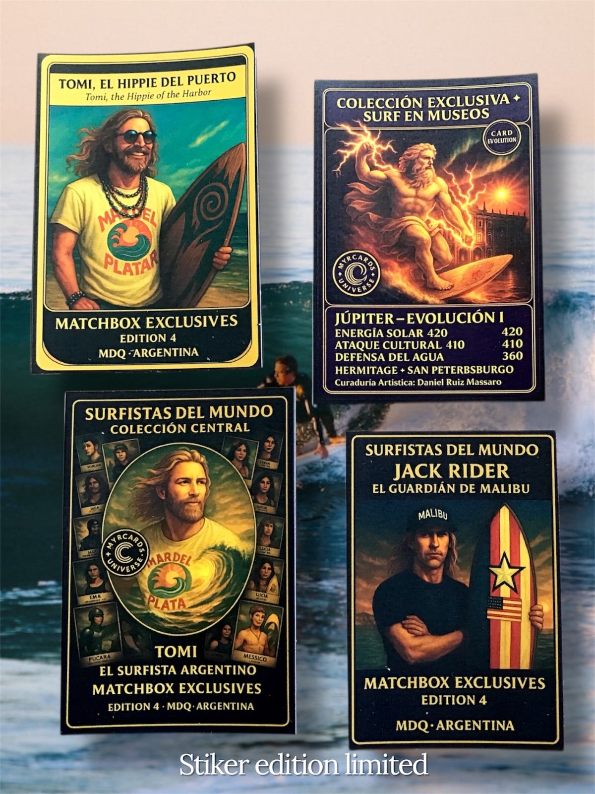 MYRCARDS MDQ – Limited Edition 4-Sticker Set – Handmade Collectible Art from Argentina